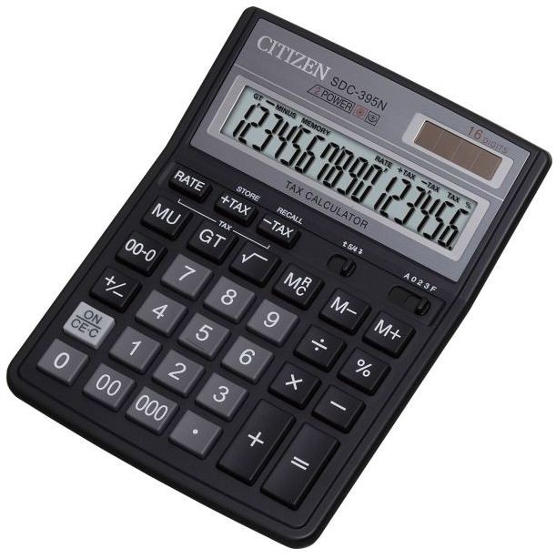 Калькулятор Citizen SDC-395N черный 16-разр. 2-е питание, 000, 00, TAX, mark up, GT, A0234F
